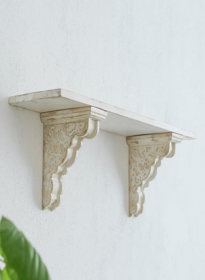 All Chic Set of 2 Corbels for Shelves Wood Corbels Decorative Shelf Brackets Farmhouse Decor Wooden Vintage Shelf White Floating Wall Shelf Long - Image 5