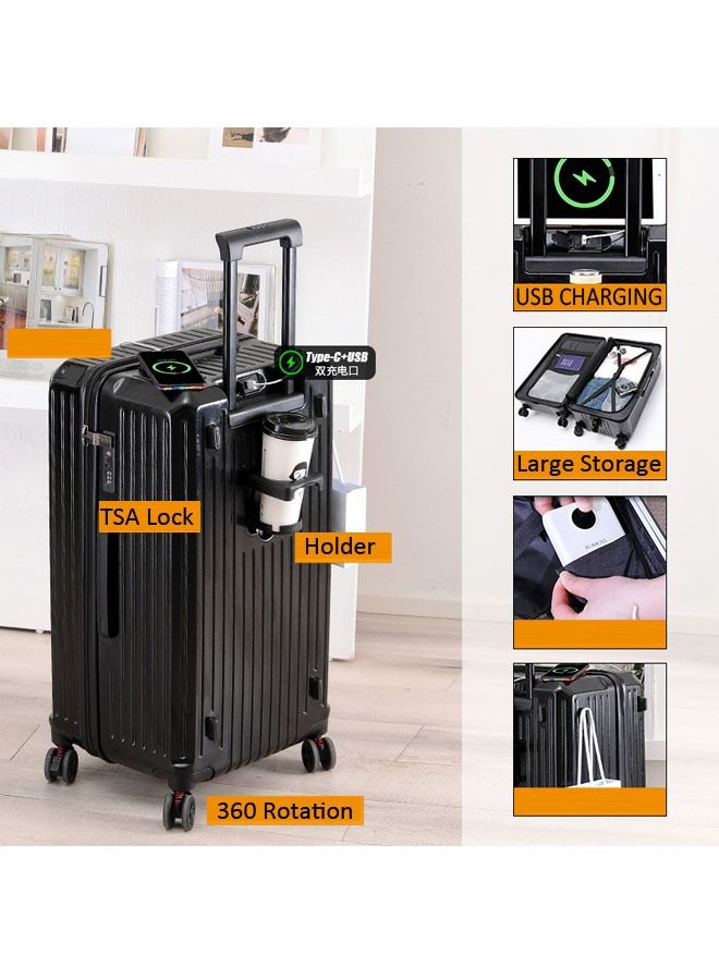 Premium Expandable Aluminum Frame ABS&PC Suitcase With USB Charging Port and C Type and 5 Wheel 24 Inch