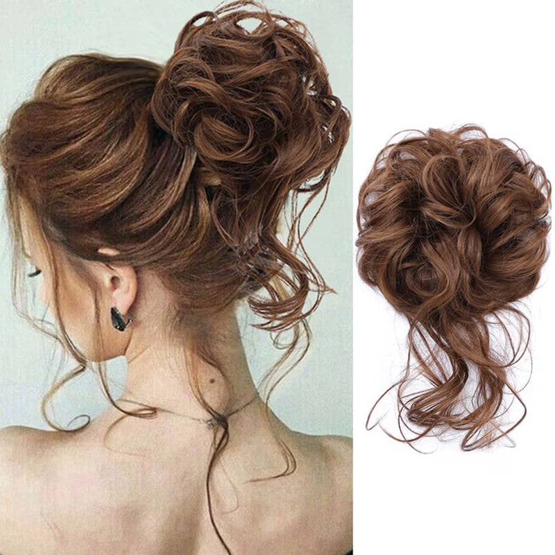 KETHBE KETHBE Messy Bun Hair Piece Tousled Updo Hair Buns Extension Elastic Hair Band Hair Pieces Curly Hair Bun Scrunchie For Women Chestnut Brown 
