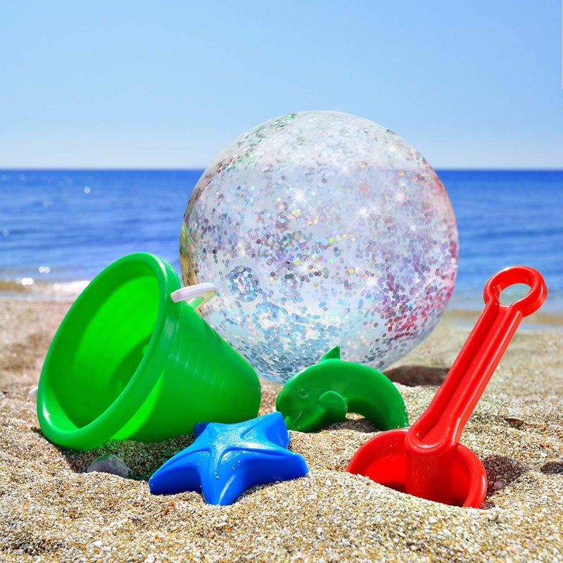 Hsei 3 Pcs Inflatable Beach Ball 16 Inch Glitter Summer Swimming Pool Disco Balls with Confetti Floatable Blow up Toys Decorations for Beach Wedding Outdoor birthday Party Favor(Silver) - Image 5