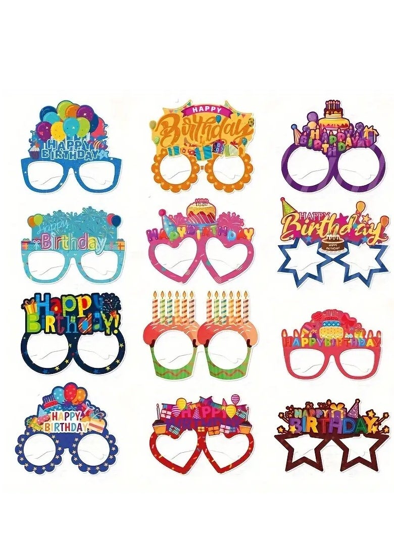Mordely 12pcs Birthday Party Glasses, Variety Designs, Colorful Happy Birthday Sunglasses  - Image 1