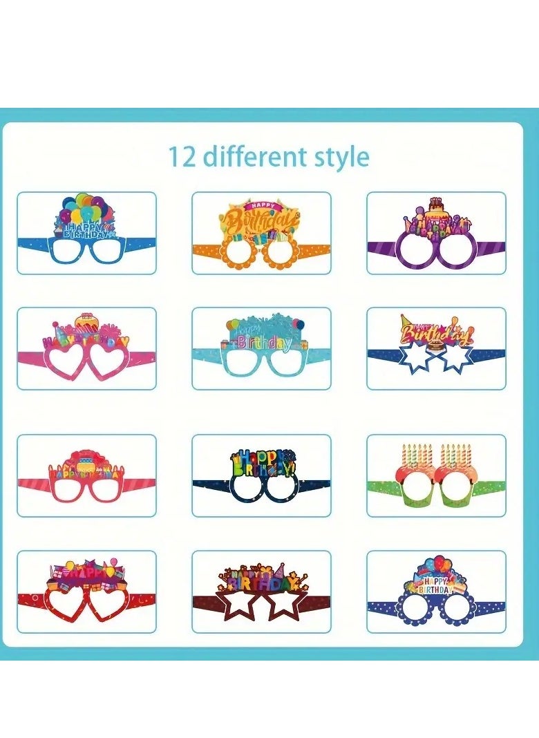 Mordely 12pcs Birthday Party Glasses, Variety Designs, Colorful Happy Birthday Sunglasses  - Image 2