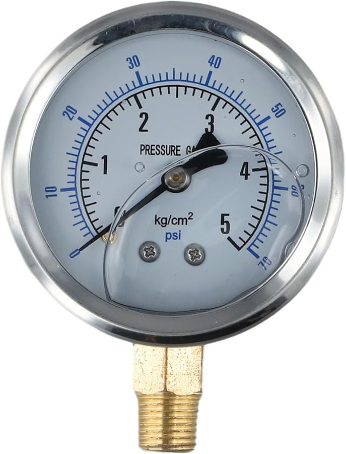 YN 60 مقياس ضغط الزيت الهيدروليكي من الفولاذ المقاوم للصدأ والنحاس 0-5 كجم وجه 60 مم فضي - Image 3