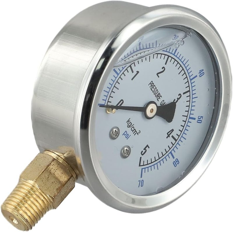 YN 60 مقياس ضغط الزيت الهيدروليكي من الفولاذ المقاوم للصدأ والنحاس 0-5 كجم وجه 60 مم فضي - Image 2