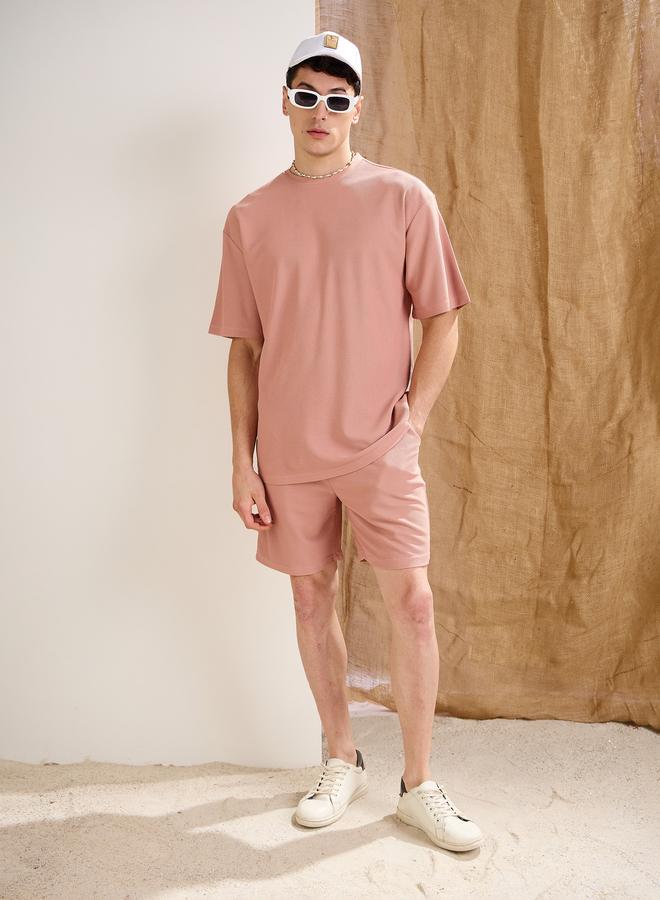 SASSAFRAS Men Pink Waffle Textured Straight Fit Shorts - Image 2