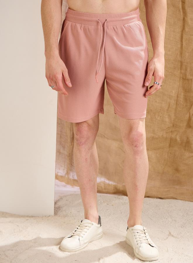SASSAFRAS Men Pink Waffle Textured Straight Fit Shorts - Image 1