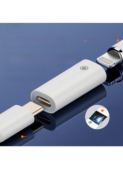 Suitable For Apple Pen First Generation Second Generation Charging Adapter With Chip Apple Pencil Stylus Adapter-Interface Form:lightning Mother To C Mother (white)