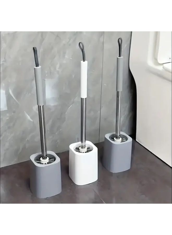 Grey 360 Rotating Toilet Brush Holder Set No Drill Splash Proof Space Saving Bathroom Cleaning System - Image 4