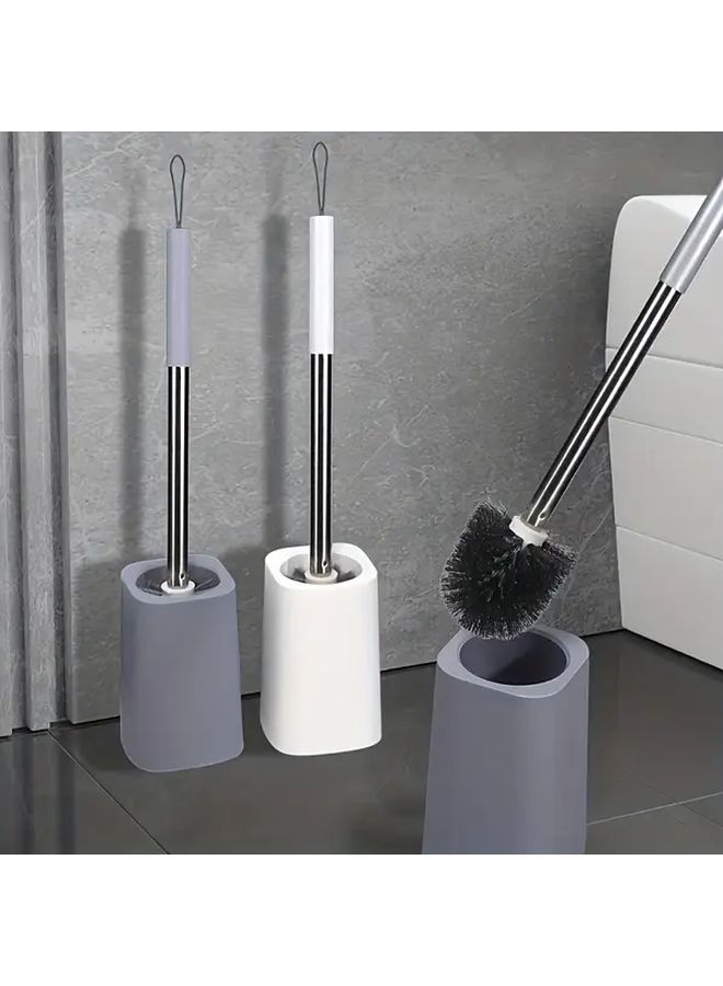 Grey 360 Rotating Toilet Brush Holder Set No Drill Splash Proof Space Saving Bathroom Cleaning System - Image 1