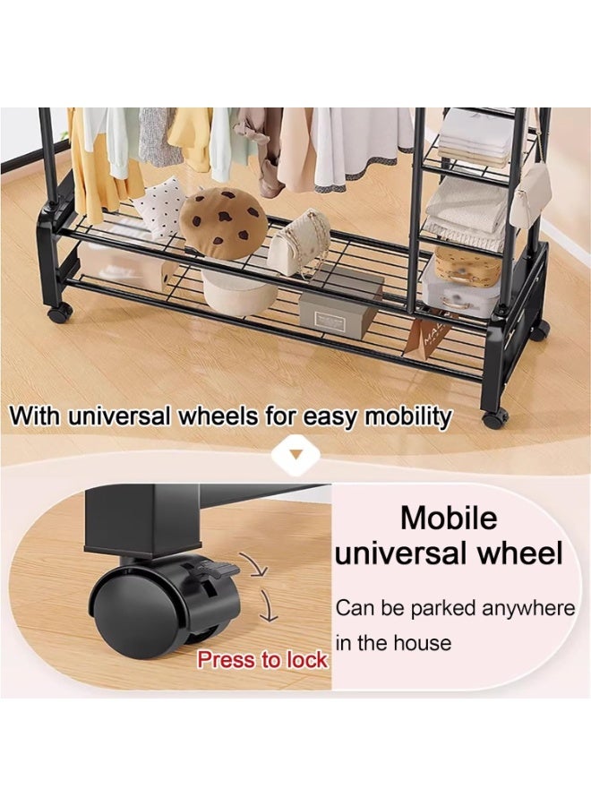 rayze Metal Clothes Rack,Rolling Clothing Racks,Garment Rack With Storage Shelves And Coat/Hat Hooks,Freestanding Clothing Organizer For Bedroom Living Room(150cm/59in) - Image 3