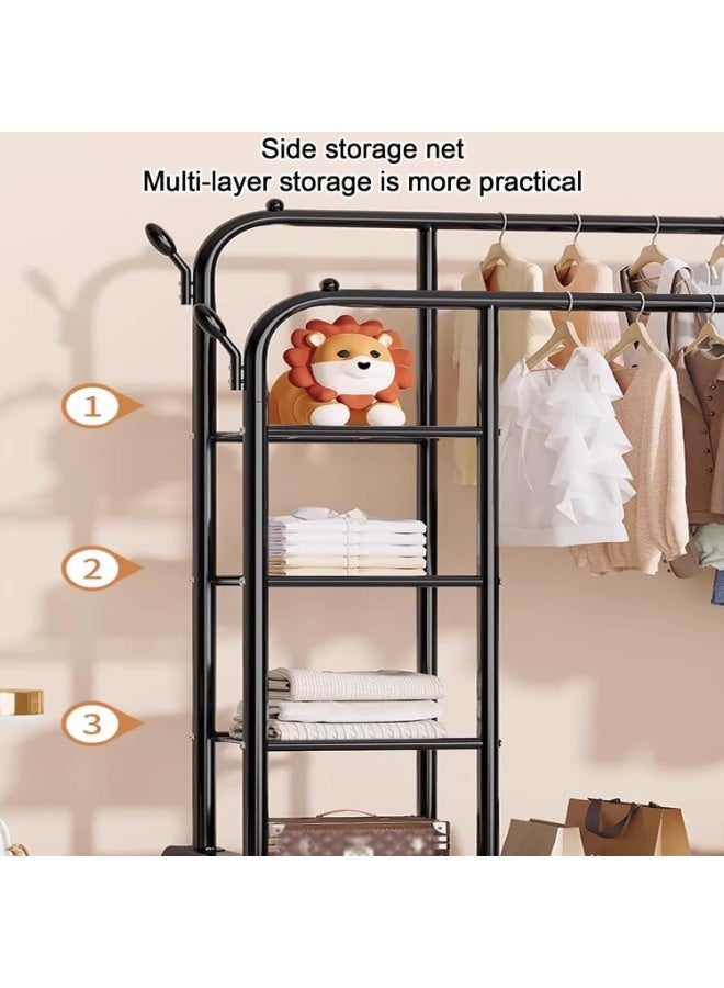 rayze Metal Clothes Rack,Rolling Clothing Racks,Garment Rack With Storage Shelves And Coat/Hat Hooks,Freestanding Clothing Organizer For Bedroom Living Room(150cm/59in) - Image 4
