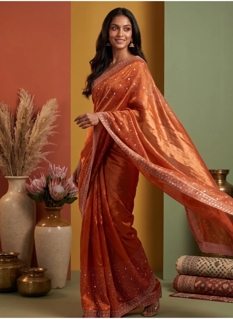 Nool  Kesari Space Silk Saree with Unstitched Blouse for Women | Best Price UAE