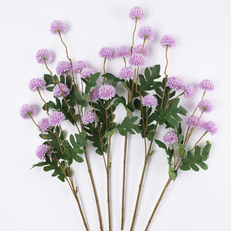 mizii 6Pcs Purple Fake Silk Pompon Mum Artificial Flowers Bulk Small Faux Chrysanthemums with Stems Realistic Floral Decorations for Wedding DIY Bouquet Centerpieces Shower Vase Home Decor (Purple) - Image 1