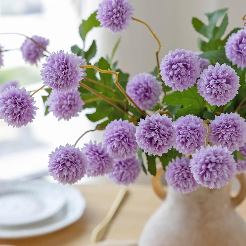 mizii 6Pcs Purple Fake Silk Pompon Mum Artificial Flowers Bulk Small Faux Chrysanthemums with Stems Realistic Floral Decorations for Wedding DIY Bouquet Centerpieces Shower Vase Home Decor (Purple) - Image 5