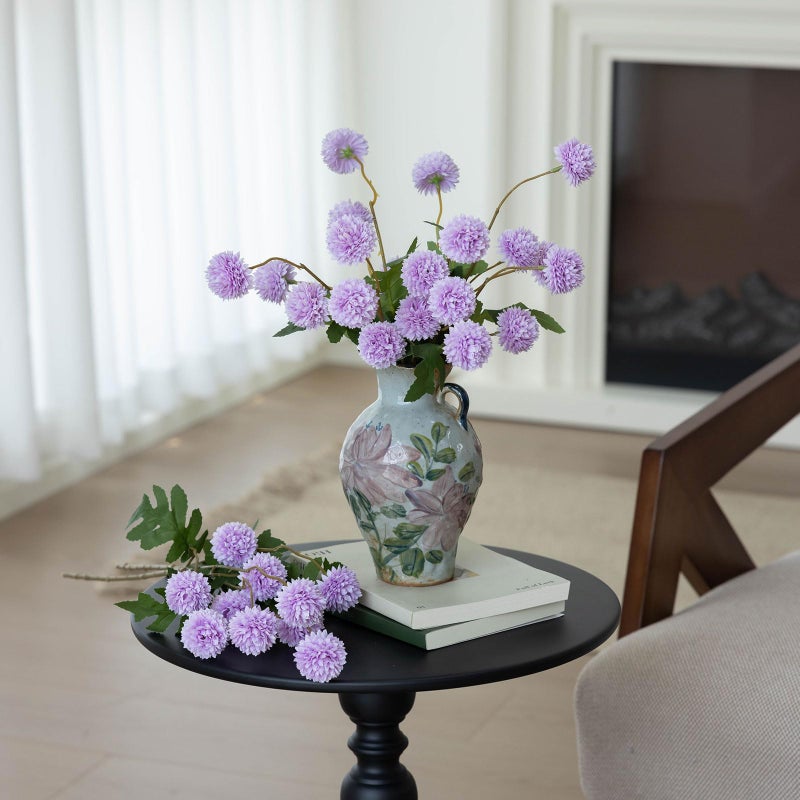 mizii 6Pcs Purple Fake Silk Pompon Mum Artificial Flowers Bulk Small Faux Chrysanthemums with Stems Realistic Floral Decorations for Wedding DIY Bouquet Centerpieces Shower Vase Home Decor (Purple) - Image 4