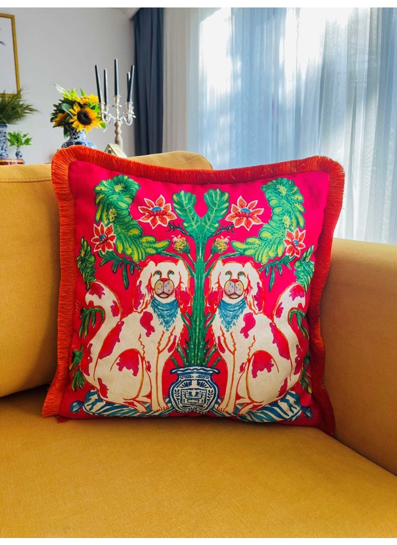 Ge Living Decorative Dog Patterned Cushion - Special Design Fuchsia Velvet Pillow Case  - Image 2