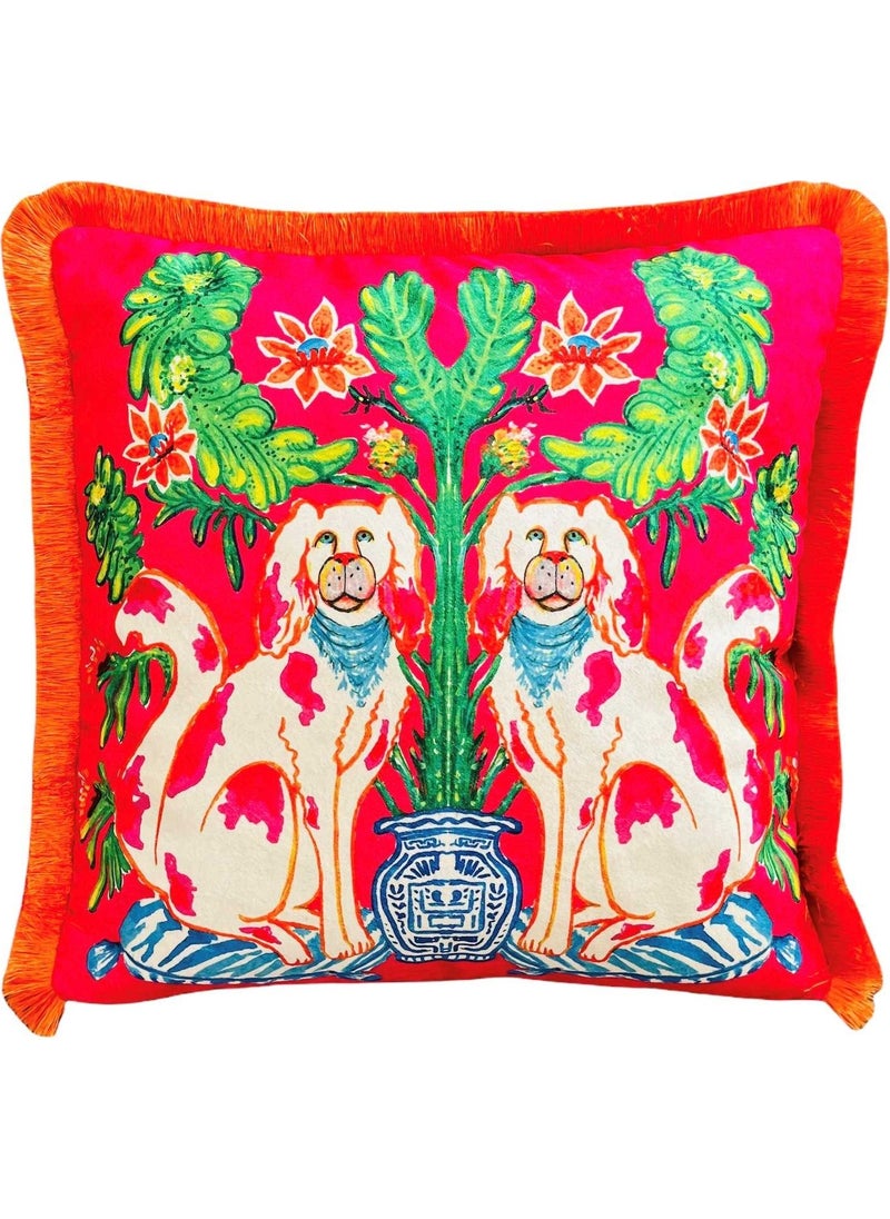 Ge Living Decorative Dog Patterned Cushion - Special Design Fuchsia Velvet Pillow Case  - Image 1