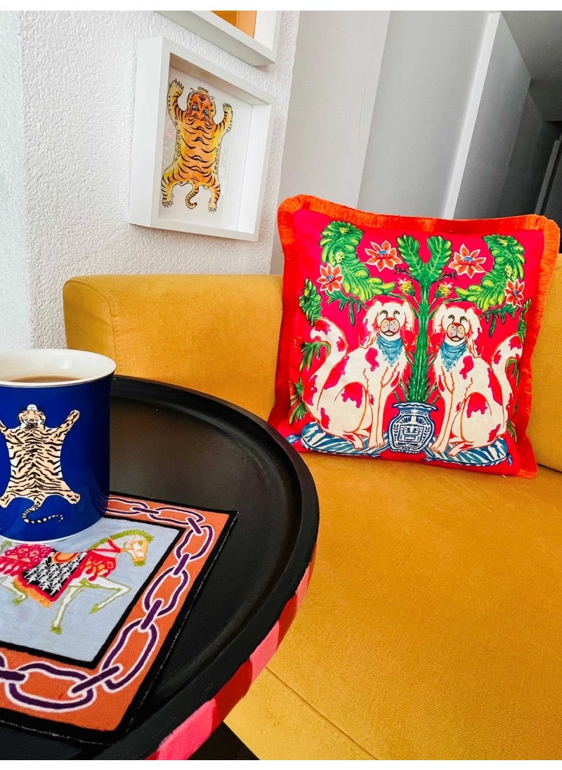Ge Living Decorative Dog Patterned Cushion - Special Design Fuchsia Velvet Pillow Case  - Image 3