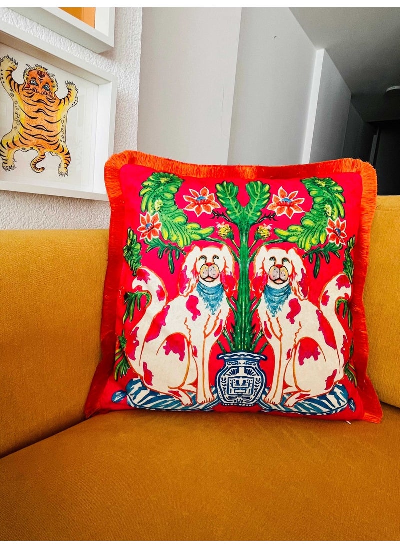 Ge Living Decorative Dog Patterned Cushion - Special Design Fuchsia Velvet Pillow Case  - Image 4