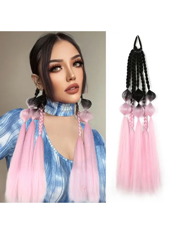 24 Inch Straight Synthetic Hair Extension Black To Pink Color Unisex Braid Wig - Image 1