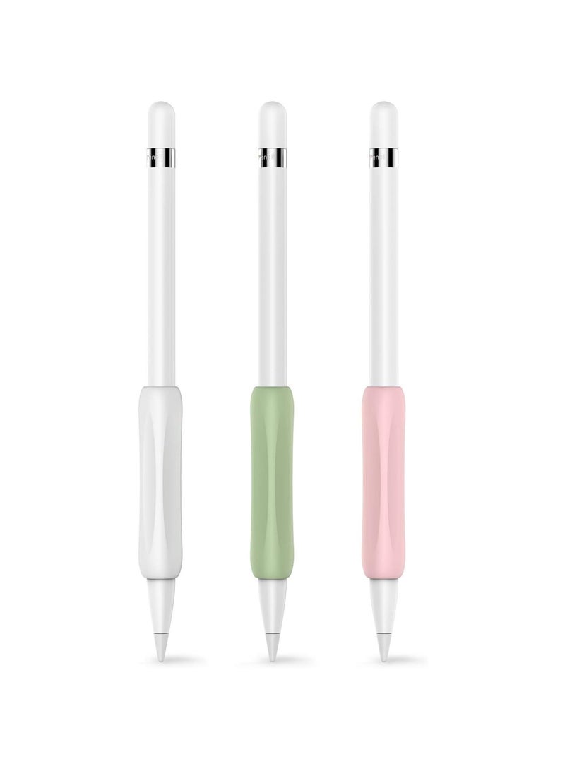 مجموعة من 3 ملحقات سيليكون مريحة متوافقة مع قلم Apple Pencil Gen 1 وGen 2 (الأبيض والوردي والأفوكادو الأخضر) - Image 1