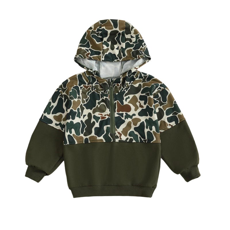Fernvia Toddler Baby Boy Clothes Camouflage Half Zip-up Long Sleeve Hoodies Sweatshirt Casual Pullover for Kids boys (C Green, 4-5 Years) - Image 1