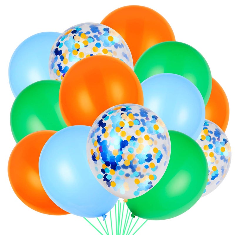 JOYYPOP Orange Blue and Green Latex Balloons with Confetti Balloons for Dinosaur Baby Shower Birthday Party80 Packs - Image 3