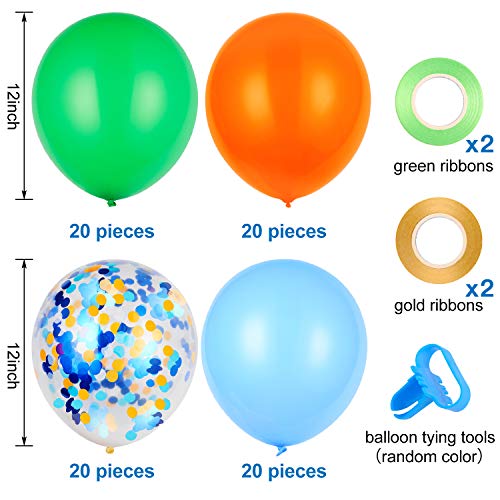JOYYPOP Orange Blue and Green Latex Balloons with Confetti Balloons for Dinosaur Baby Shower Birthday Party80 Packs - Image 5