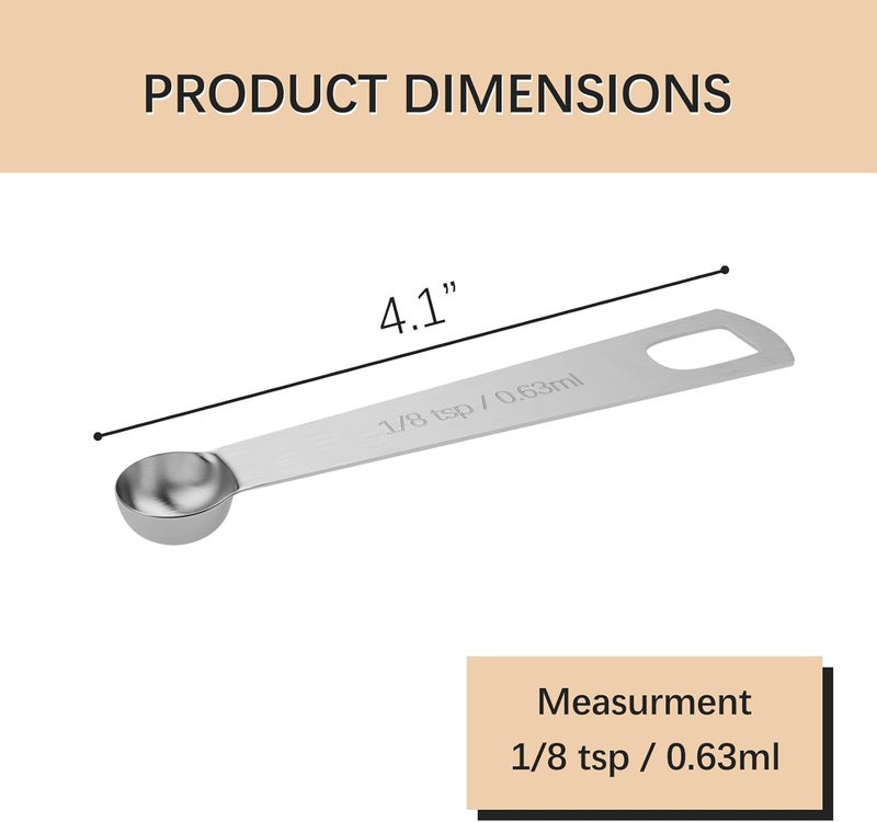 BERYLER 5PCS 1/8tsp (0.63ml) Single Measuring Spoon, Stainless Steel Individual Teaspoons Only - Image 2