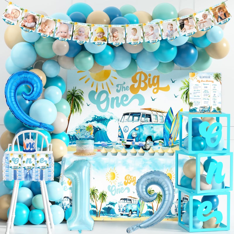 The Big One First Birthday Decorations  Surf 1st Birthday Party Supplies with Beach Balloon Arch Garland Backdrop Banner  Tablecloth