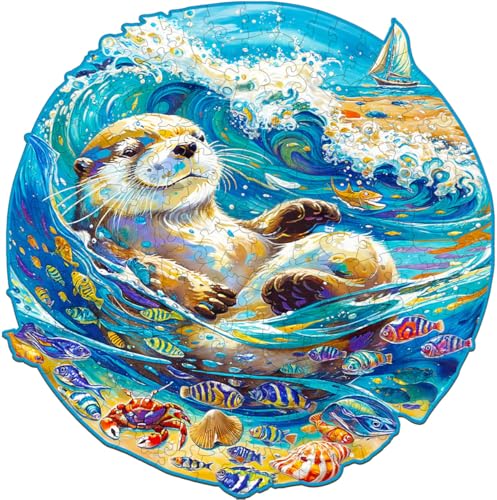 Jigfoxy Wooden Puzzle for Adults Leisurely Otter Wooden Jigsaw Puzzles for Adult Unique Animal Shape Wood Cut Puzzles Christmas Thanksgiving Gifts for Friends Family L134 133in300pcs - Image 1