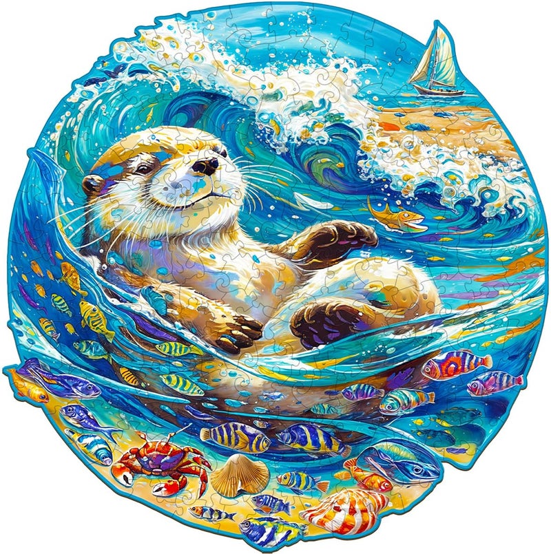 Jigfoxy Wooden Puzzle for Adults Leisurely Otter Wooden Jigsaw Puzzles for Adult Unique Animal Shape Wood Cut Puzzles Christmas Thanksgiving Gifts for Friends Family L134 133in300pcs - Image 3
