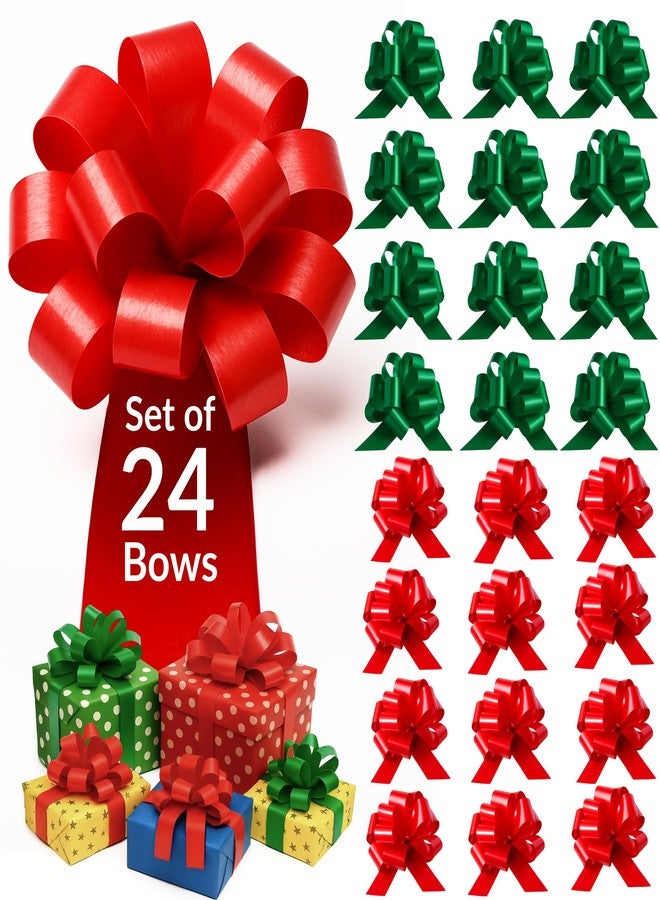 XMASolutions Eye-Catching Xmas Pull Bows for Easy Gift Wrapping with Ribbon - 5" Wide Wrap Bows for Christmas Tree Decoration, Holiday Décor, Present Wrapping, Baskets, Birthday, Easter - 12 Green & 12 Red Bows - Image 1