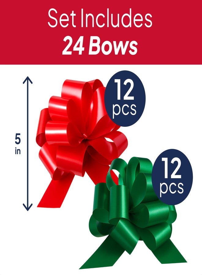 XMASolutions Eye-Catching Xmas Pull Bows for Easy Gift Wrapping with Ribbon - 5" Wide Wrap Bows for Christmas Tree Decoration, Holiday Décor, Present Wrapping, Baskets, Birthday, Easter - 12 Green & 12 Red Bows - Image 2