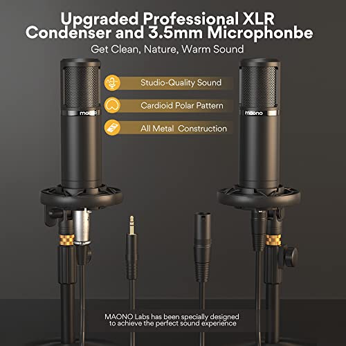 Maono ماونو - مجموعة معدات البودكاست MaonoCaster للثنائي - تشمل واجهة صوتية متكاملة مع مضخم ميكروفون متميز، وميكروفون مكثف XLR، وميكروفون 3.5 مم لتسجيل البودكاست، والبث، وDJ (AME2 Duo) - Image 5