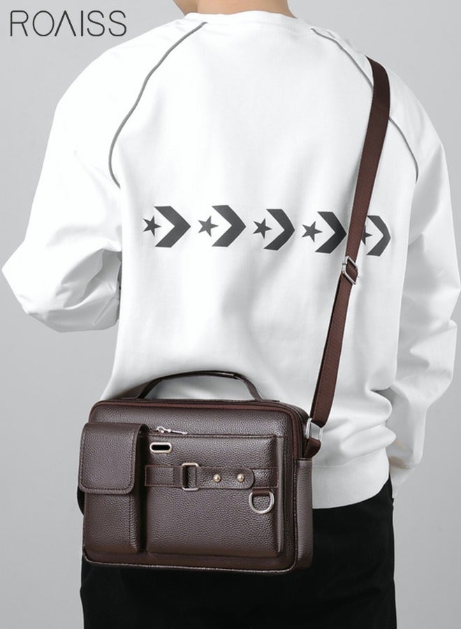 roaiss Men Stylish Briefcase with Adjustable Shoulder Strap, Multifunctional Crossbody Bag with Multi Pockets for Storage, Leather Messenger Bag for Men, Suitable for Both Professional and Casual Settings - Image 1