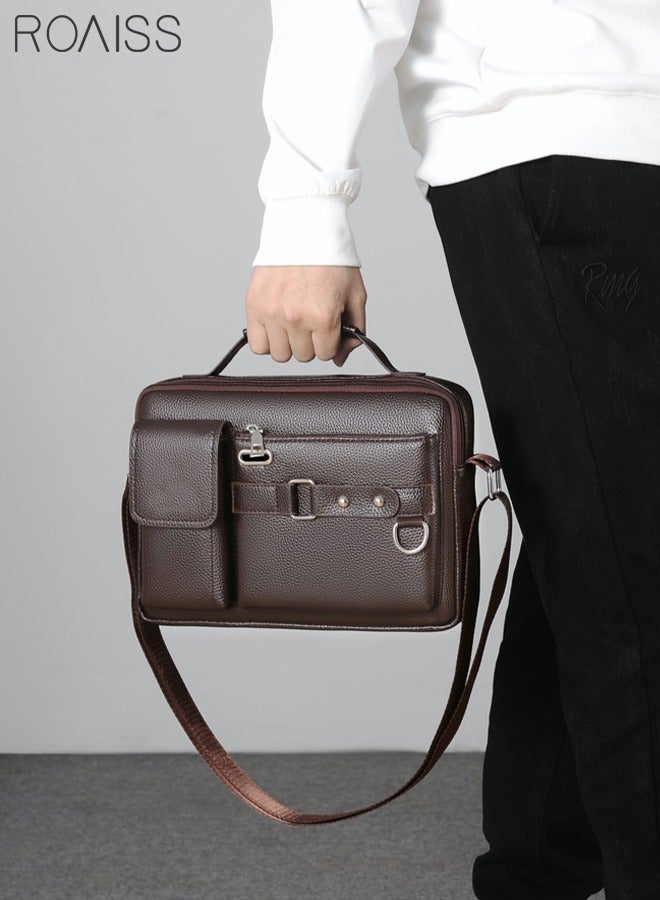 roaiss Men Stylish Briefcase with Adjustable Shoulder Strap, Multifunctional Crossbody Bag with Multi Pockets for Storage, Leather Messenger Bag for Men, Suitable for Both Professional and Casual Settings - Image 4