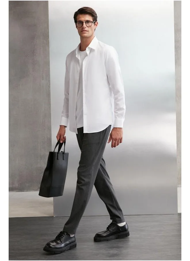 GRIMELANGE Carlsten Men's Slim Fit Italian Collar 100% Cotton Poplin White Shirt