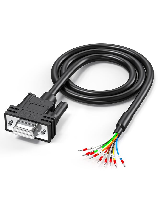 موصل DB9 أنثى إلى سلك مكشوف مع علامة كابل، كابل تسلسلي RS232 بطول 5 أقدام، موصل محول D-SUB RS232 ذو 9 دبابيس لكابل أحادي الطرف، 9 أسلاك، جميعها مزودة بمحطات توصيل - أسود - 1. - Image 1