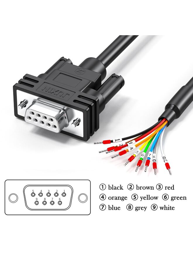 موصل DB9 أنثى إلى سلك مكشوف مع علامة كابل، كابل تسلسلي RS232 بطول 5 أقدام، موصل محول D-SUB RS232 ذو 9 دبابيس لكابل أحادي الطرف، 9 أسلاك، جميعها مزودة بمحطات توصيل - أسود - 1. - Image 3