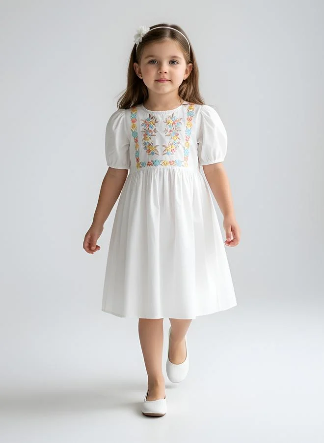Bella Moda Girls Embroidered Puff Sleeve Dress