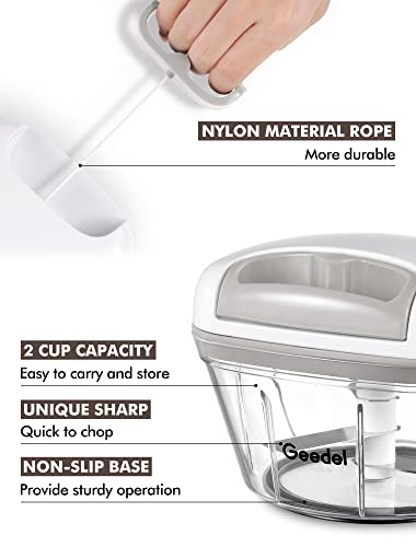 Geedel Manual Pull Food Chopper, Hand Pull String Onion Chopper Dicer for Kitchen, Easy Cleaning Food Chopper for Vegetables, Fruits (500 ML) - Image 4
