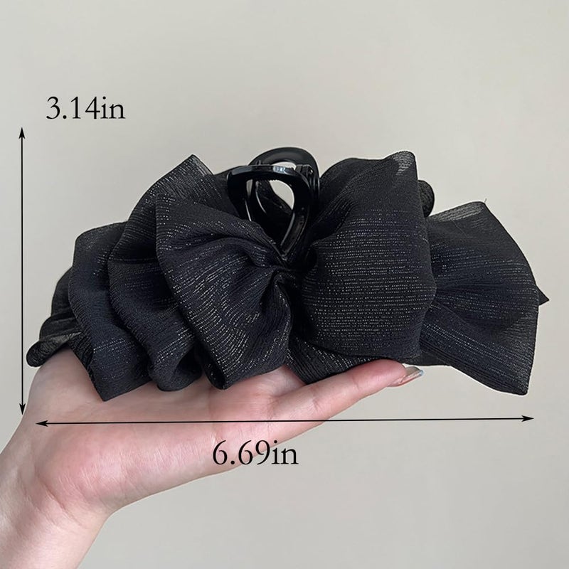 Wiwpar Large Chiffon Silk Hair Clips Bow Banana Hair Clips Ponytail Holder Claw Clip Claw Jaw Clamps Clips French Barrettes Halloween Hair Accessories for Women Girls (Black) - Image 5
