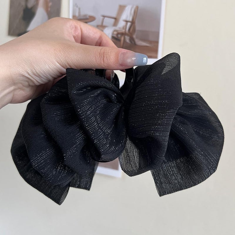 Wiwpar Large Chiffon Silk Hair Clips Bow Banana Hair Clips Ponytail Holder Claw Clip Claw Jaw Clamps Clips French Barrettes Halloween Hair Accessories for Women Girls (Black) - Image 4