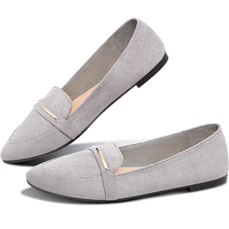 Obtaom Women's Pointy Toe Loafer Flat Comfortable Faux Suede Work Shoes,Cute Penny Loafer Slip On Ballet Flat(Grey US11) - Image 1