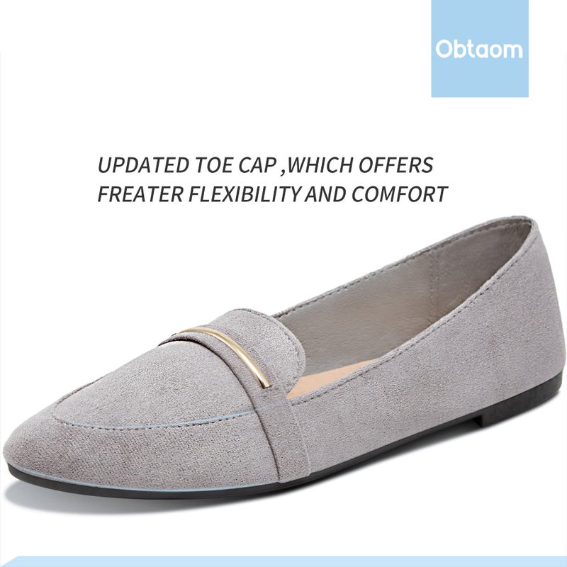 Obtaom Women's Pointy Toe Loafer Flat Comfortable Faux Suede Work Shoes,Cute Penny Loafer Slip On Ballet Flat(Grey US11) - Image 4