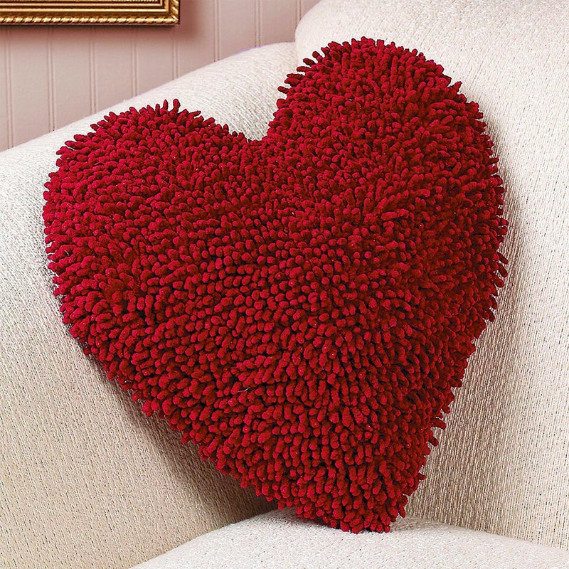Fun Express Heart Shaped Chenille Pillow 14 Inch Valentines Day Home Decor for Valentines for Your Loved one