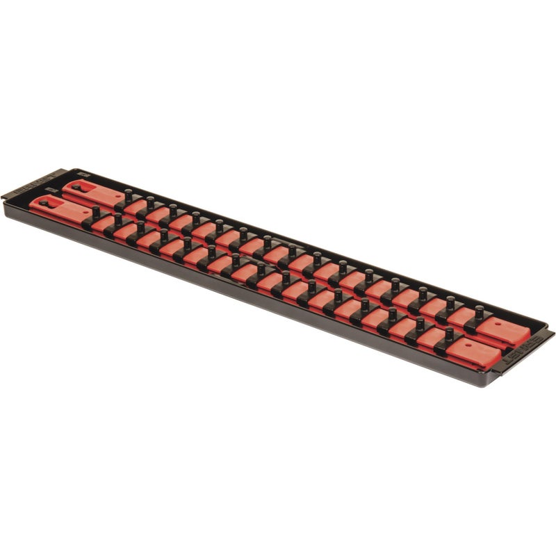 Ernst Manufacturing Heavy Duty Socket Organizer with Tray - Ernst Manufacturing 19-Inch Socket Boss 2-Row, 1/4-Inch-Drive Twist Lock Socket Holder, SAE, METRIC, Red (8452) - Automotive Industry - Made in USA - Image 1