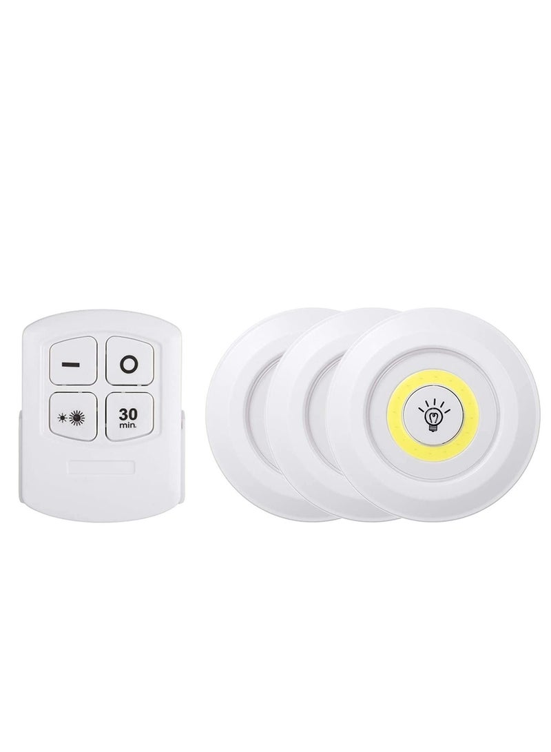 4.5v 1W COB LED Puck Light 3 Pack with Remote Controller Brightness Adjustable Wireless Dimmable Touch Sensor Control Night Lamp Under Cabinet Lighting Battery Powered Operated for Cabinet  - Image 1