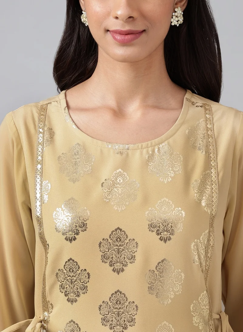 kolaba Beige Printed A-Line Kurta Long